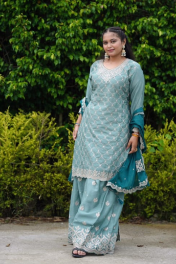 Pure chiffon suit plazzo set