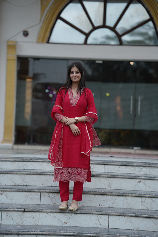 Red organza suit set