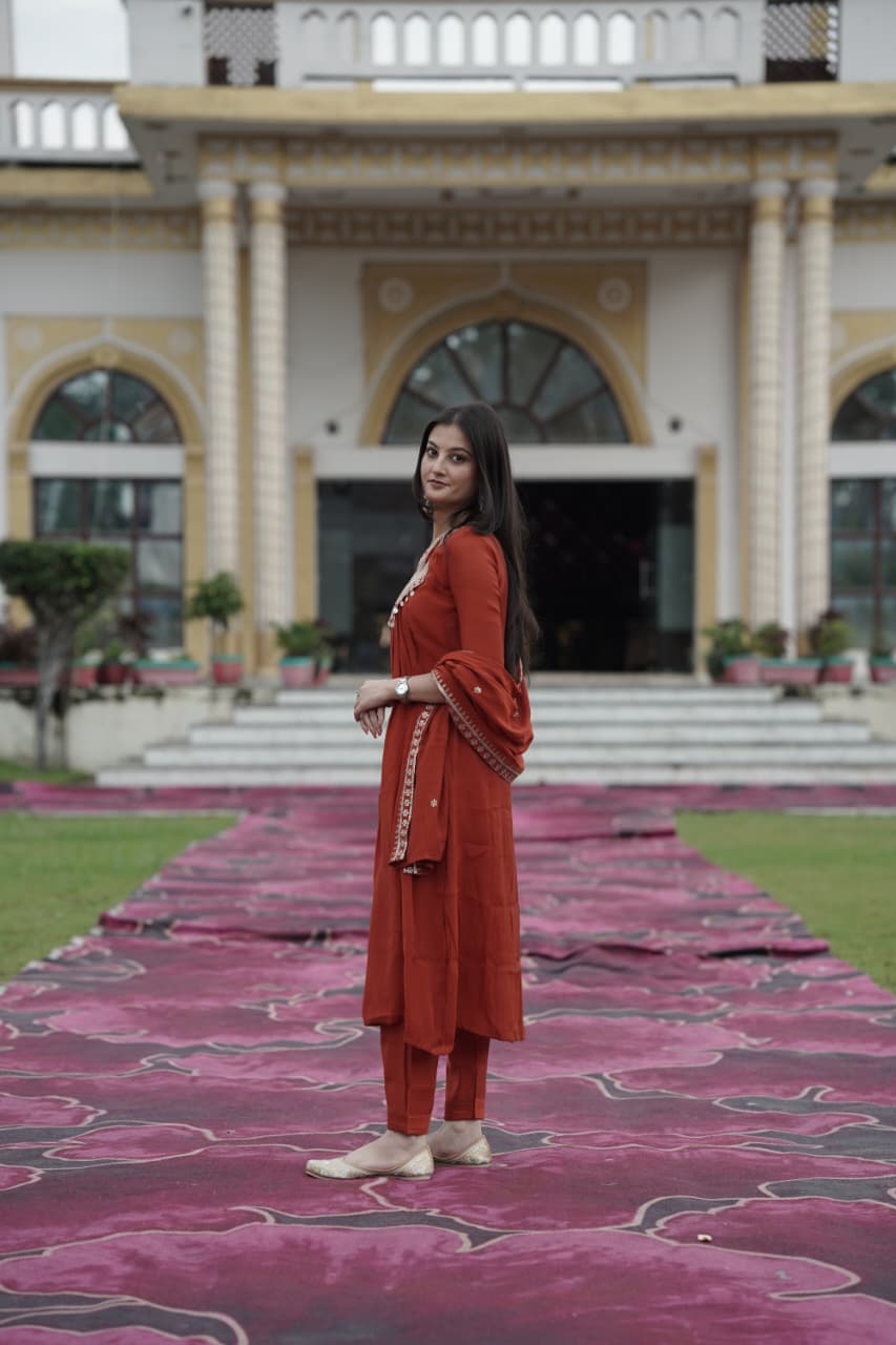 Rust Cotton Silk Suit Set