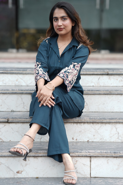 Silk Classic Co-ord Set with Thread Embroidery