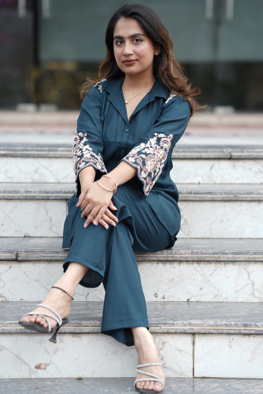 Silk Classic Co-ord Set with Thread Embroidery