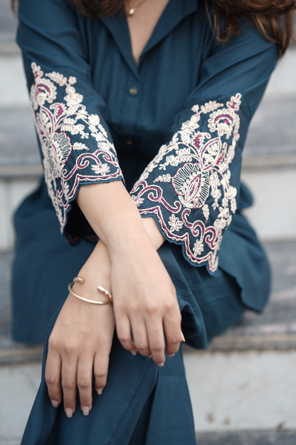 Silk Classic Co-ord Set with Thread Embroidery