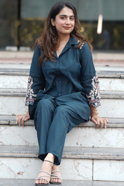 Silk Classic Co-ord Set with Thread Embroidery