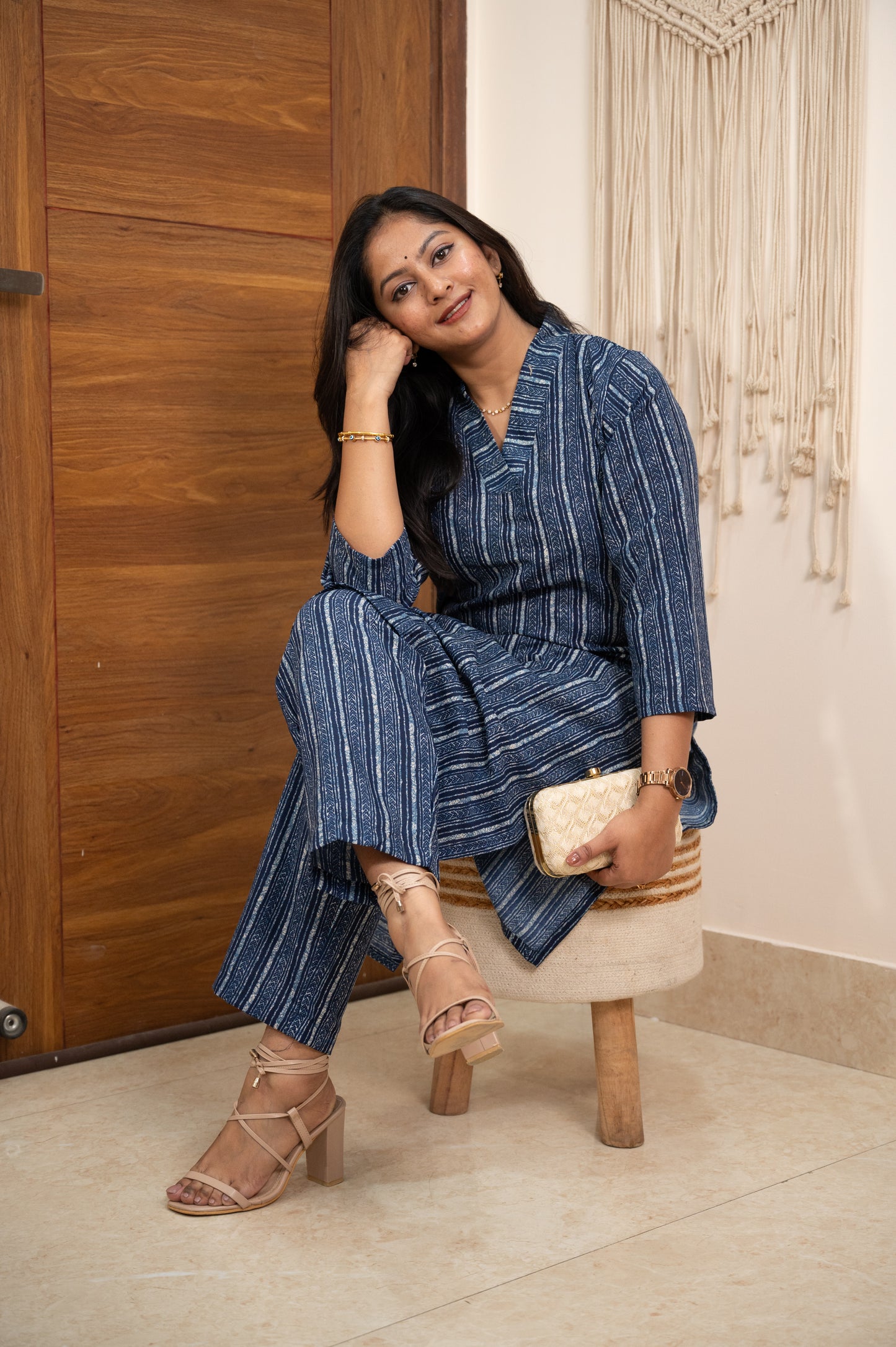 Blue Printed Kurti Pant Set