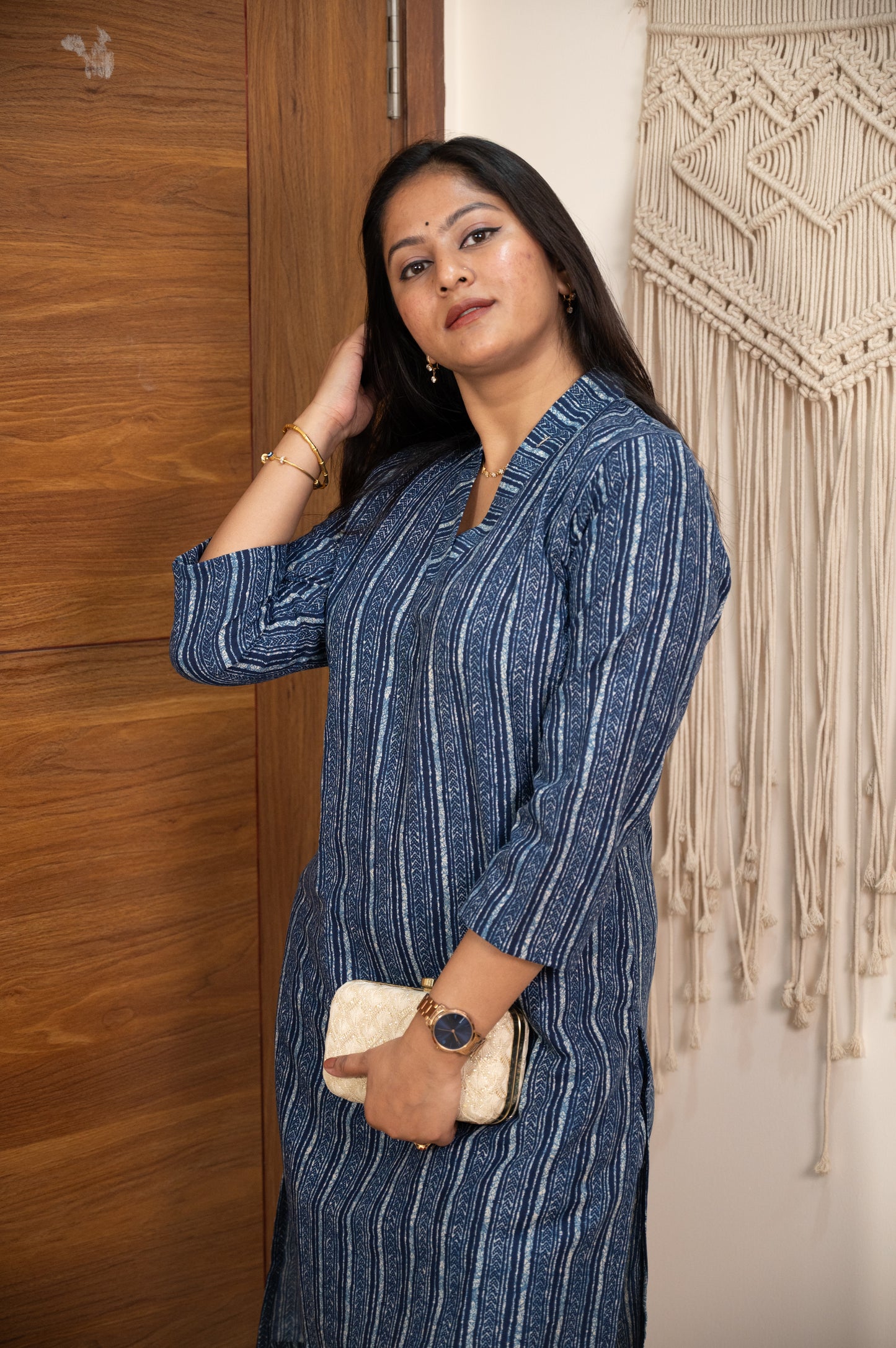 Blue Printed Kurti Pant Set