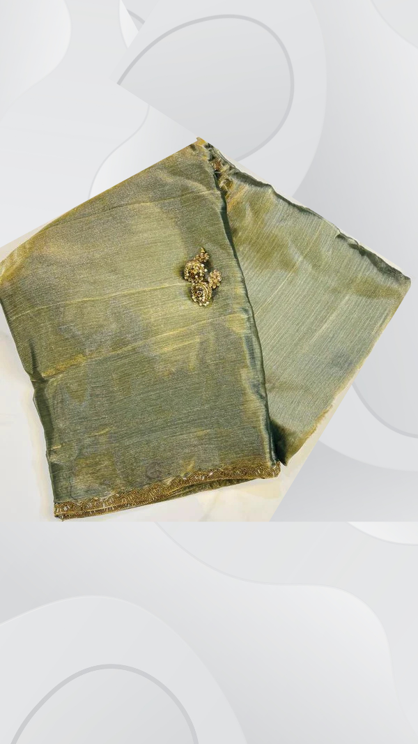 Tissue Saree with Sleek Handwork Border – Available in Two Colours