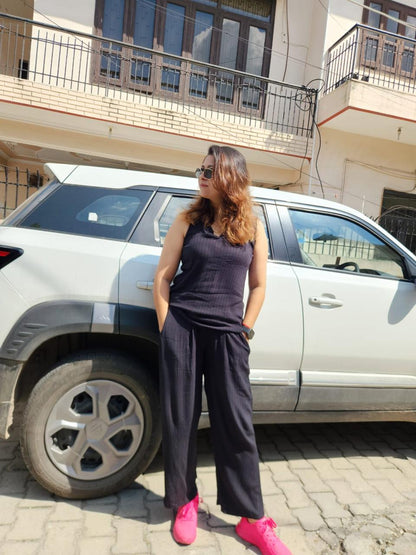 Black  Wrinkle Co- ord Set