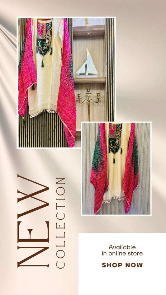 Elegant Chanderi Suit with Bandhani Dupatta