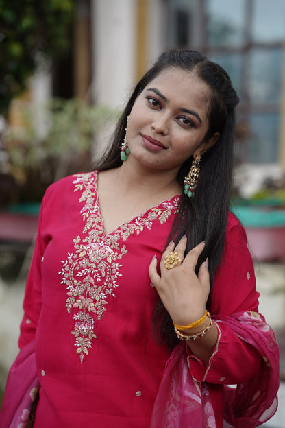 Silk Top & Bottom with Digital Print Organza Dupatta