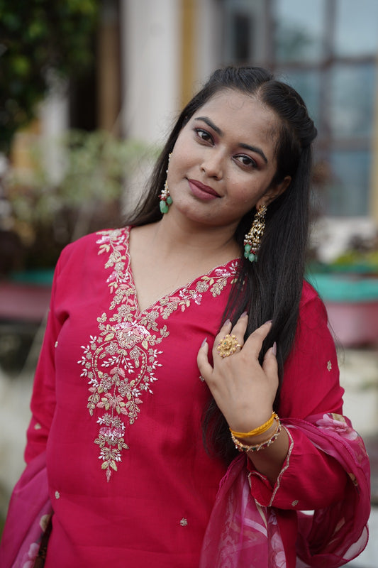 Silk Top & Bottom with Digital Print Organza Dupatta