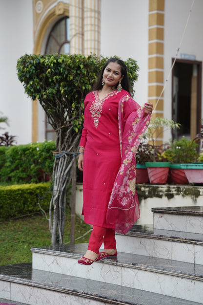 Silk Top & Bottom with Digital Print Organza Dupatta