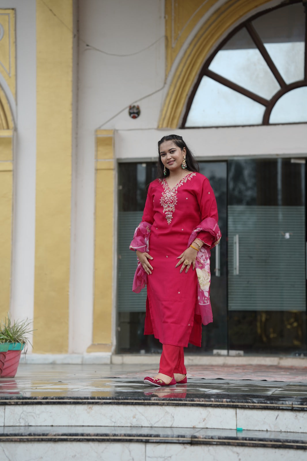 Silk Top & Bottom with Digital Print Organza Dupatta