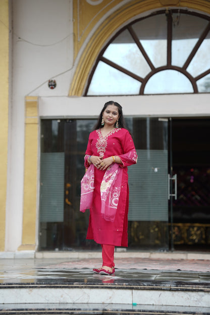 Silk Top & Bottom with Digital Print Organza Dupatta