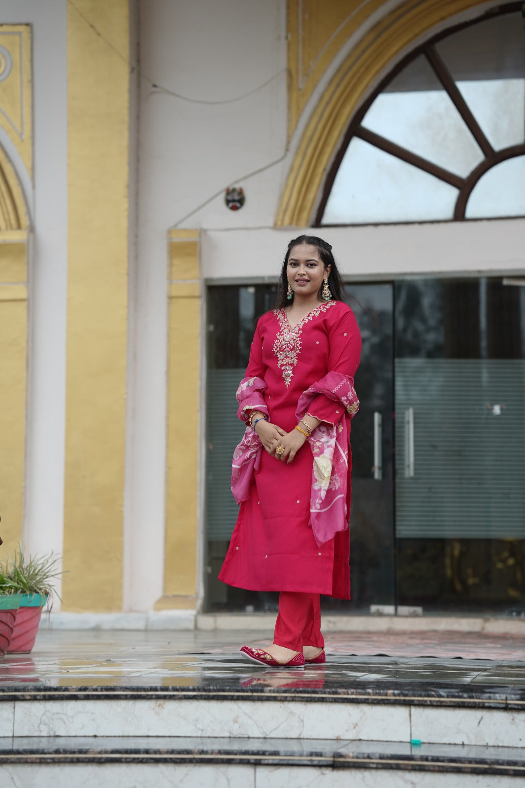 Silk Top & Bottom with Digital Print Organza Dupatta