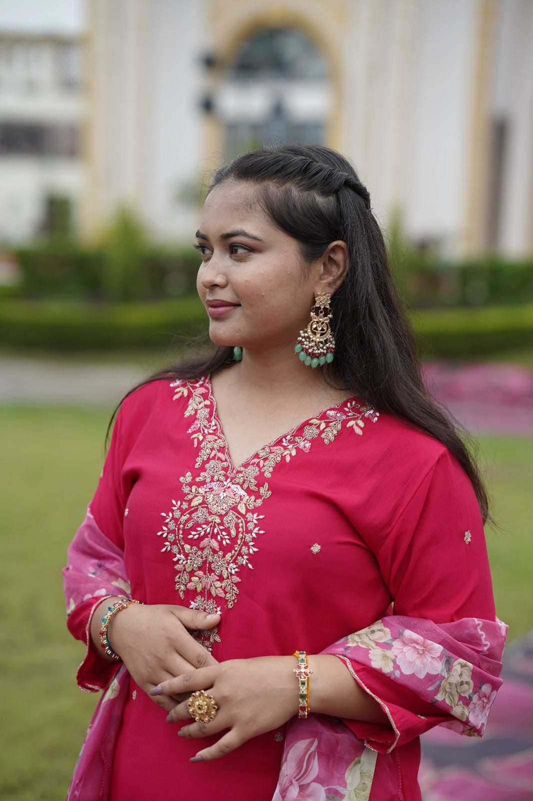 Silk Top & Bottom with Digital Print Organza Dupatta