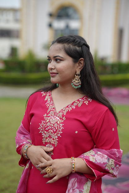 Silk Top & Bottom with Digital Print Organza Dupatta