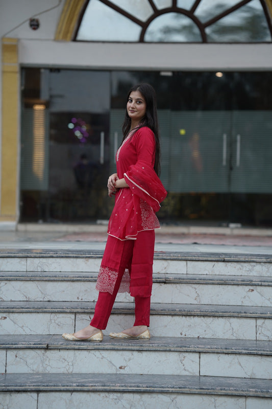 Red organza suit set