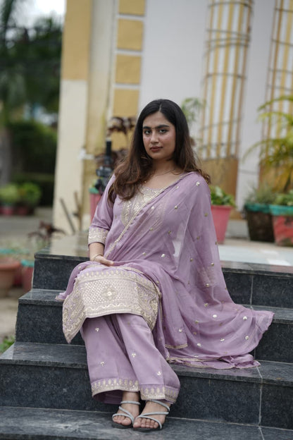 Lavender Roman Silk Suit Set