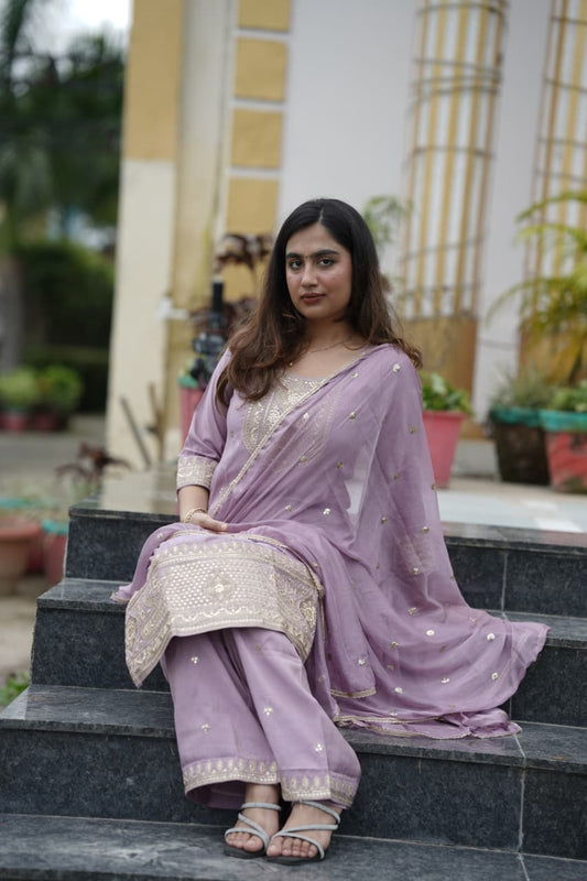 Lavender Roman Silk Suit Set
