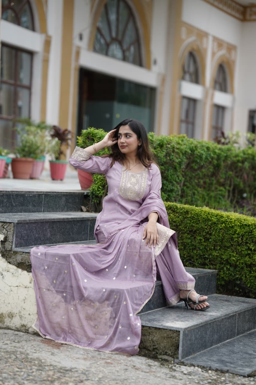 Lavender Roman Silk Suit Set