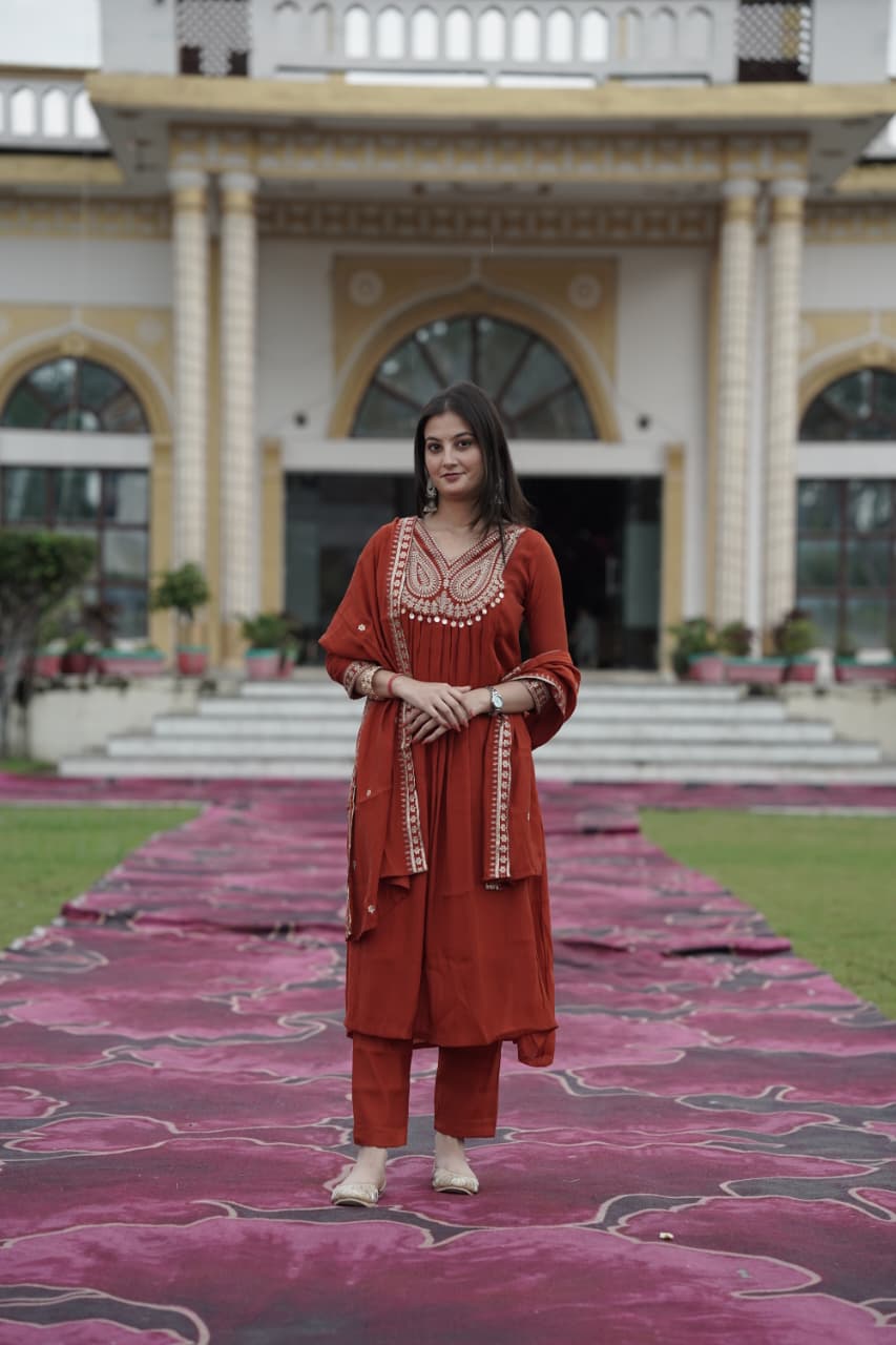 Rust Cotton Silk Suit Set