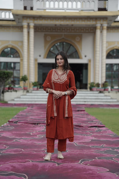Rust Cotton Silk Suit Set