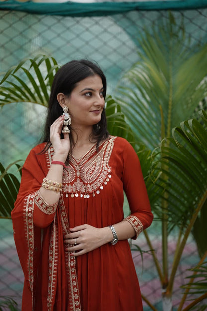 Rust Cotton Silk Suit Set