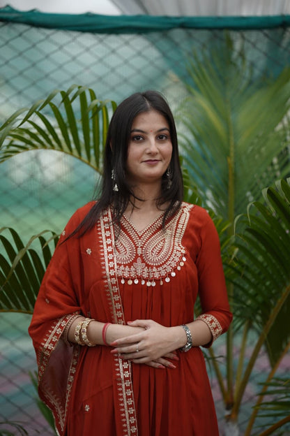 Rust Cotton Silk Suit Set