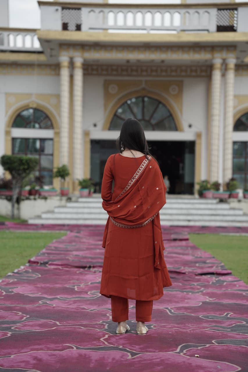 Rust Cotton Silk Suit Set